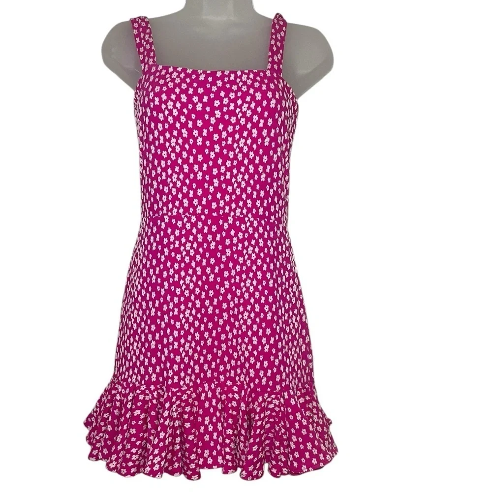 Amanda Uprichard Hot Pink White Floral Sleeveless Romper Dress Size Small
